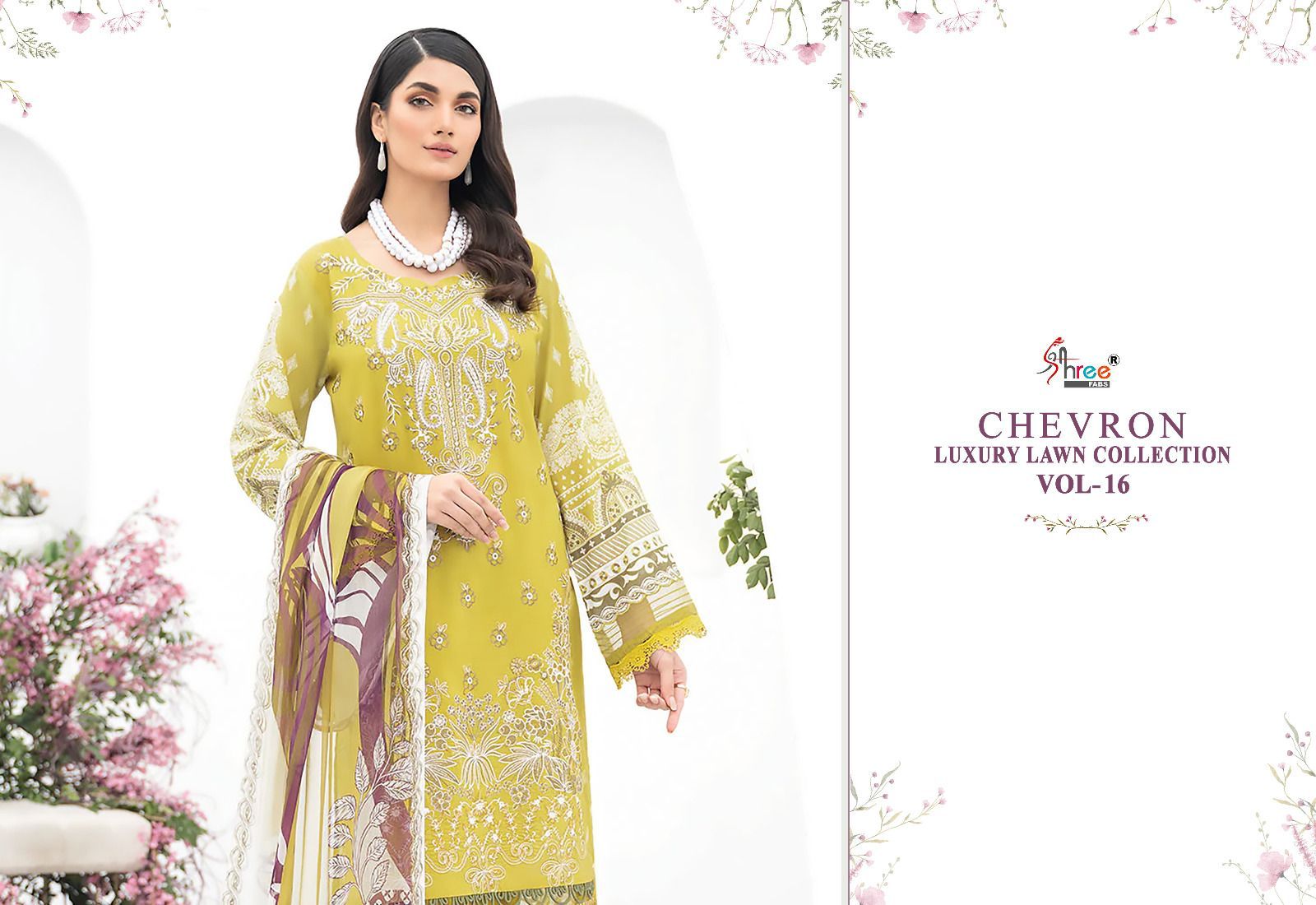 shree fabs chevron luxury lawn collection vol 16 lawn decen embroidery look salwar suit with siffon dupatta catalog