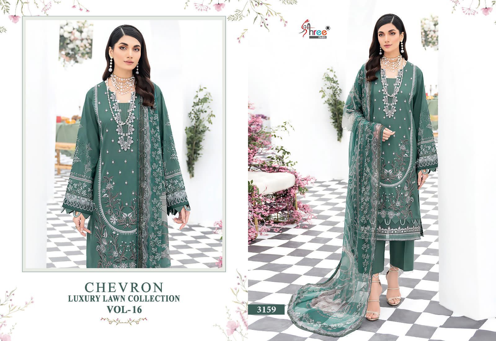 shree fabs chevron luxury lawn collection vol 16 lawn decen embroidery look salwar suit with siffon dupatta catalog