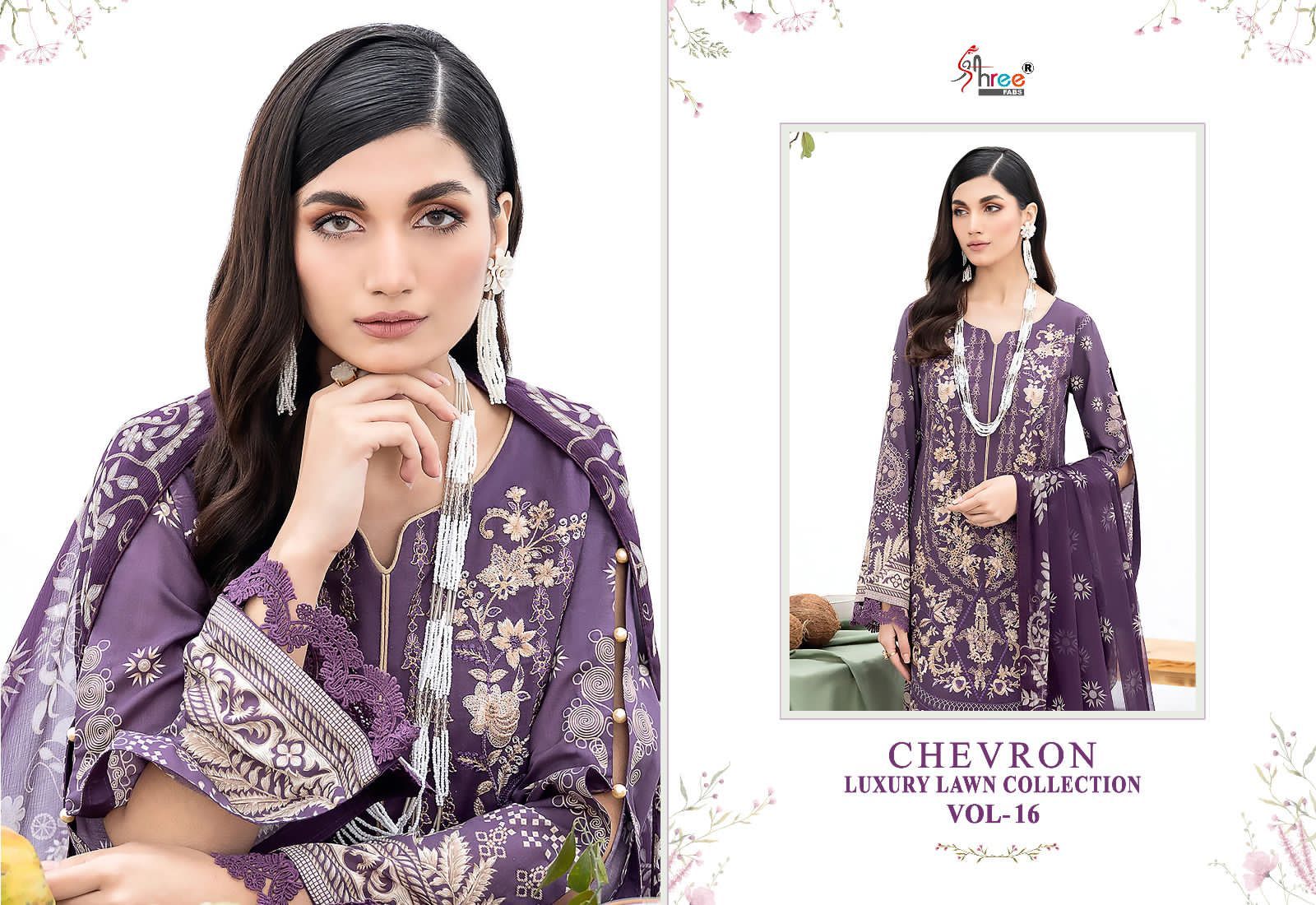 shree fabs chevron luxury lawn collection vol 16 lawn decen embroidery look salwar suit with siffon dupatta catalog