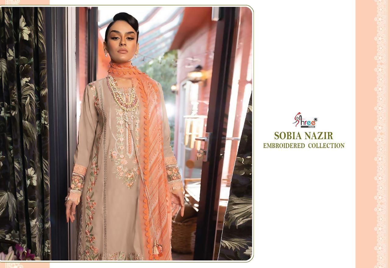 shree fabs sobia nazir embroidered collection 2023 cotton innovative look salwar suit  with siffon dupatta catalog