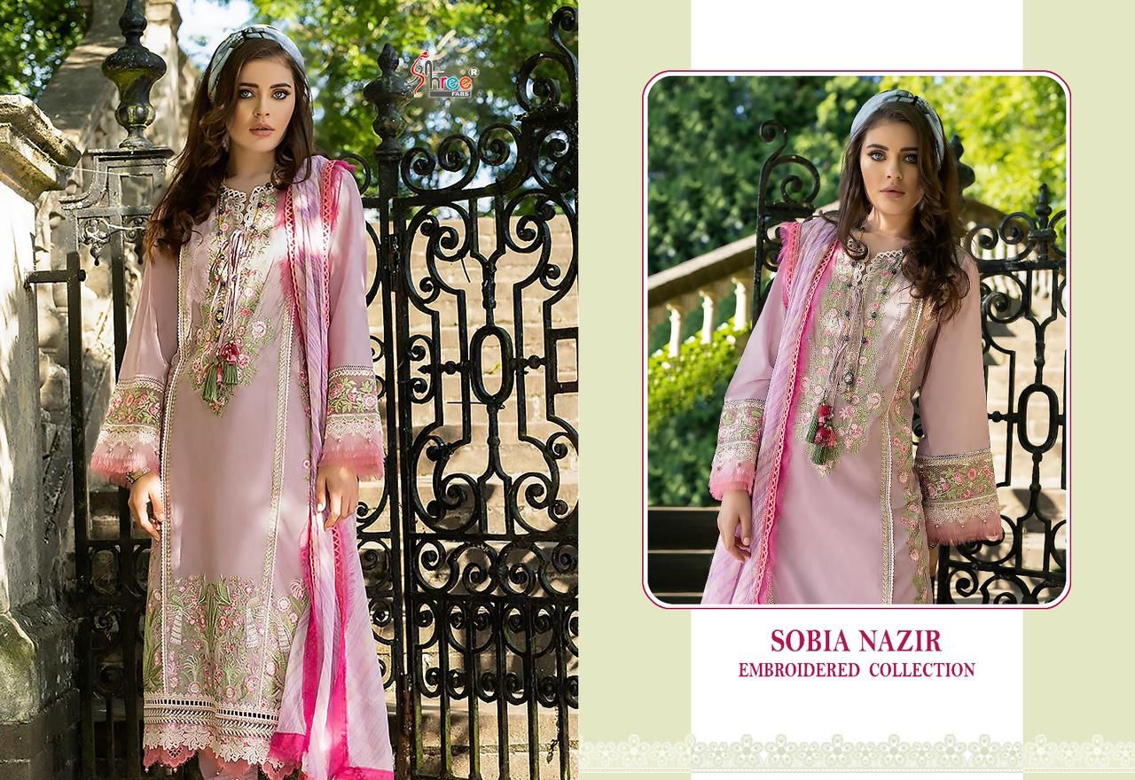 shree fabs sobia nazir embroidered collection 2023 cotton innovative look salwar suit  with siffon dupatta catalog