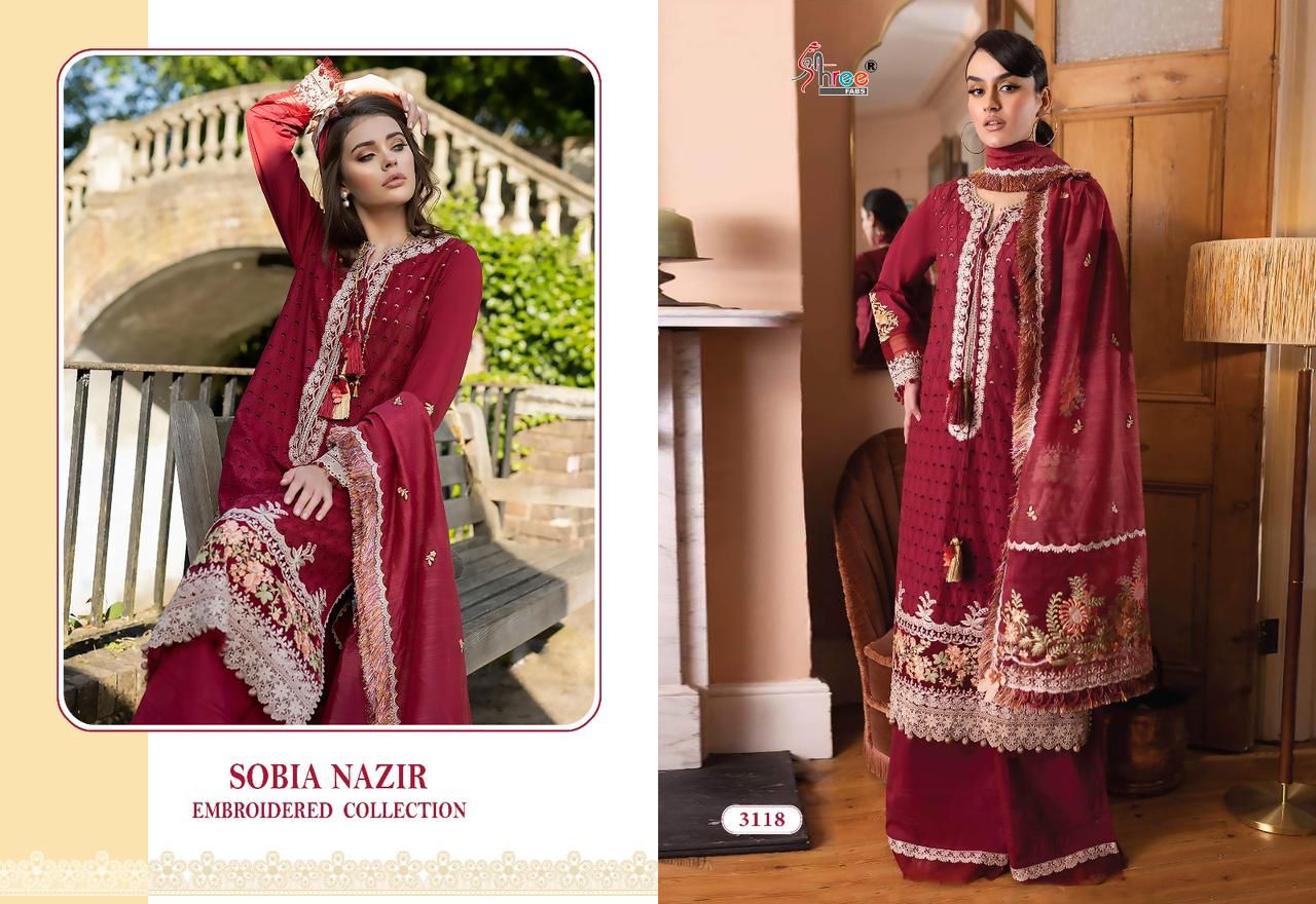 shree fabs sobia nazir embroidered collection 2023 cotton innovative look salwar suit  with siffon dupatta catalog