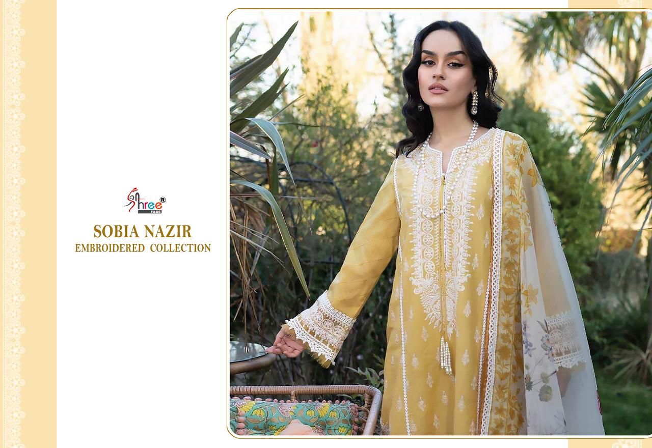 shree fabs sobia nazir embroidered collection 2023 cotton innovative look salwar suit  with siffon dupatta catalog