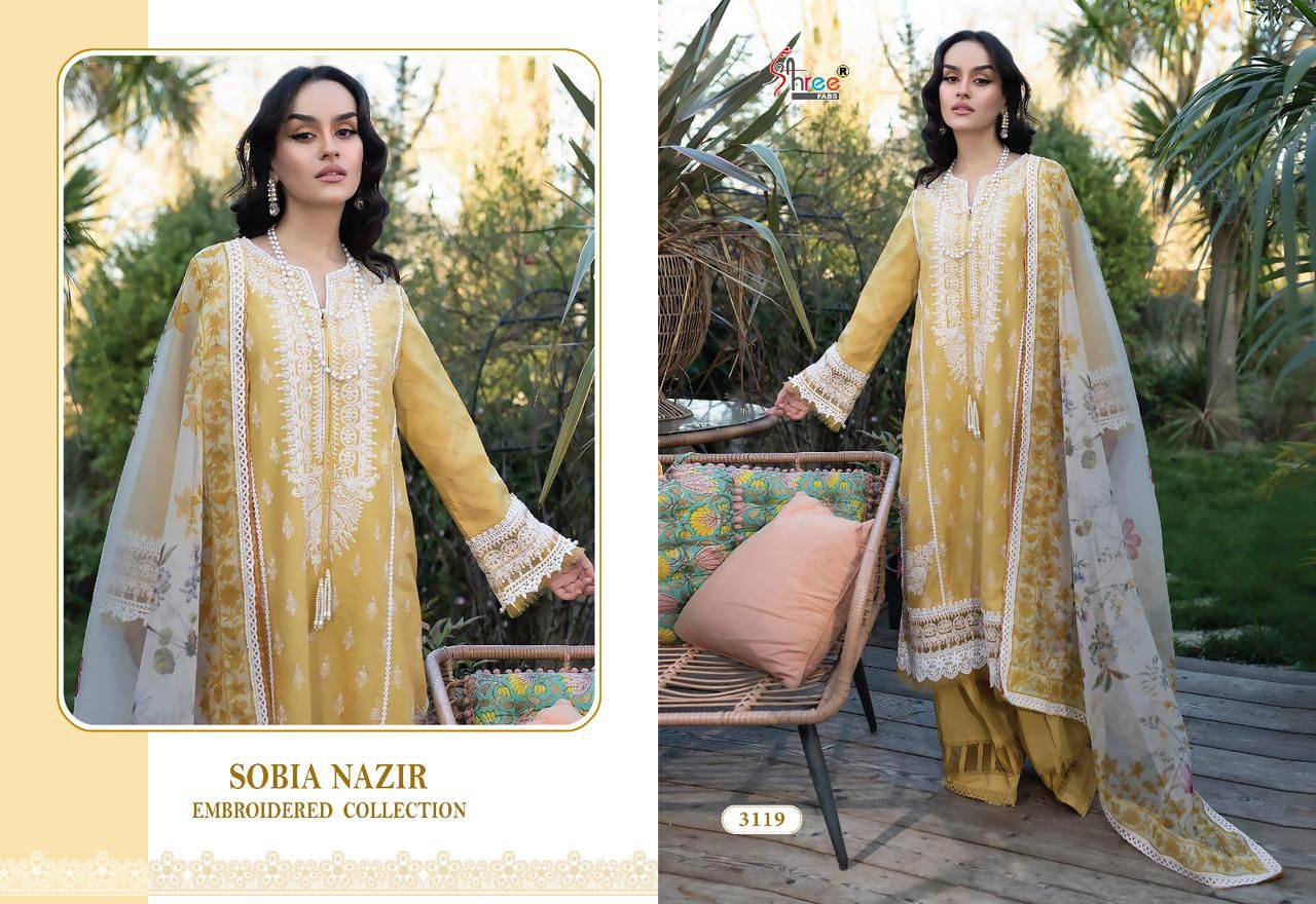 shree fabs sobia nazir embroidered collection 2023 cotton innovative look salwar suit  with siffon dupatta catalog