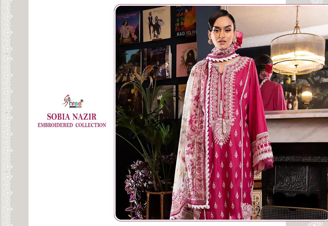 shree fabs sobia nazir embroidered collection 2023 cotton innovative look salwar suit  with siffon dupatta catalog