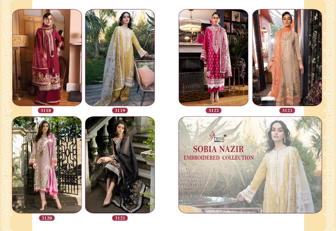 shree fabs sobia nazir embroidered collection 2023 cotton regal look salwar suit  with cotton dupatta catalog