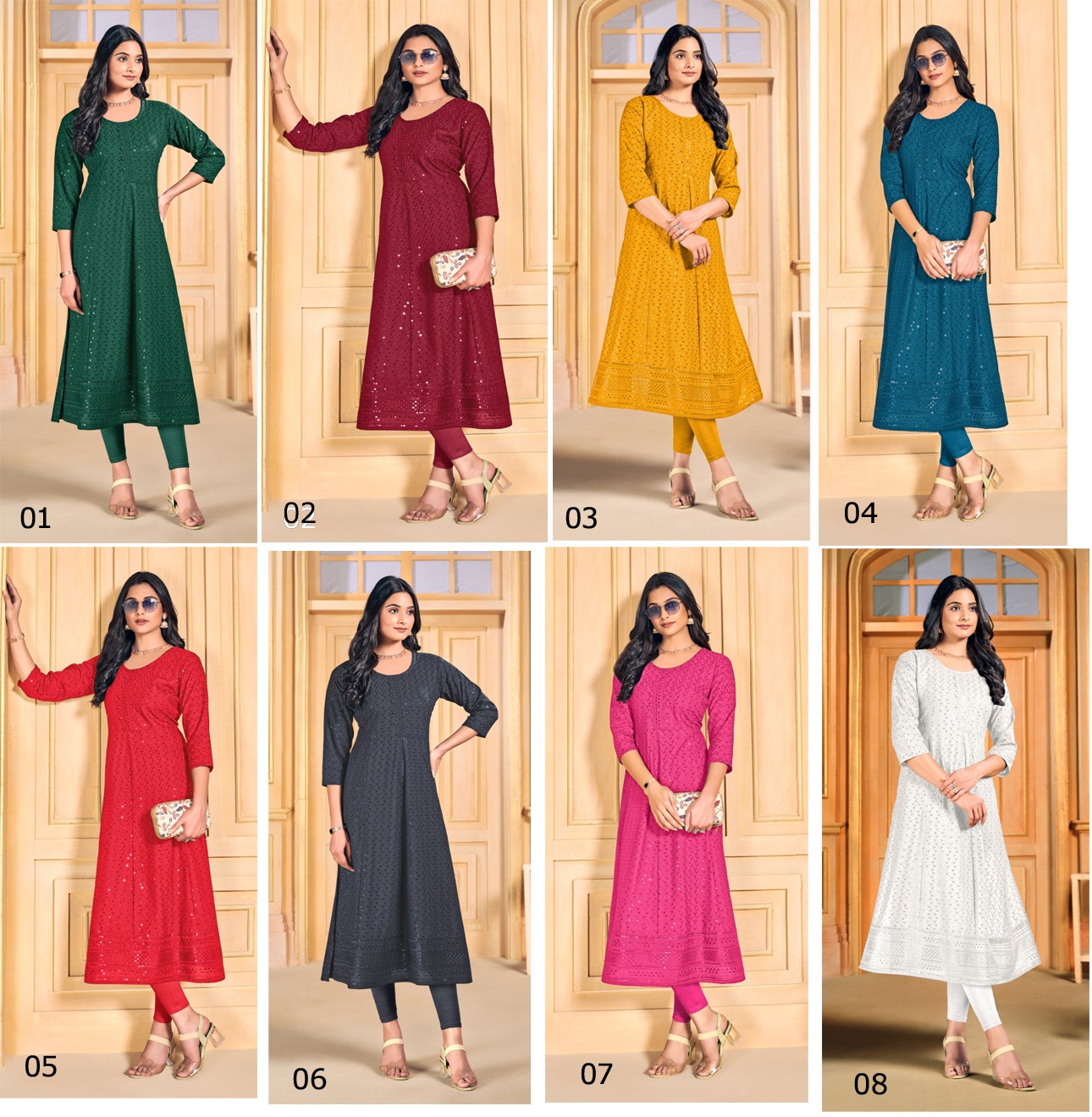 tunic house Bugatti viscose rayon catchy look anarkali kurti size set