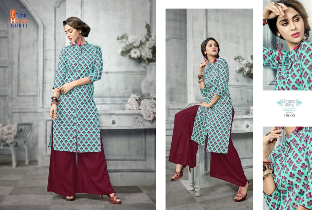 tunic house florenz with plazzo cotton decent look kurti with plazzo catalog