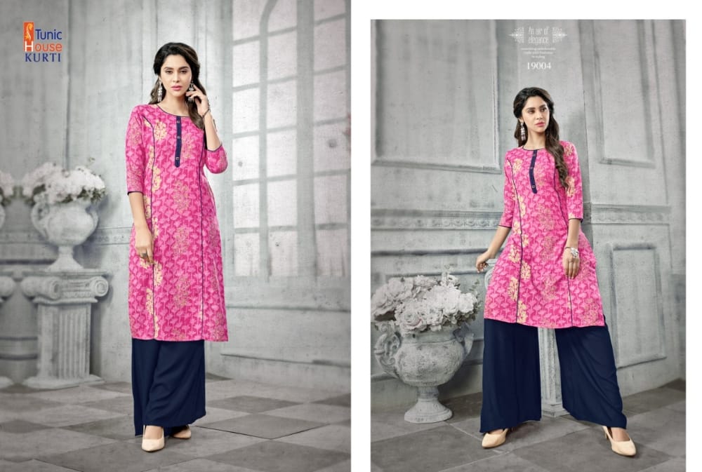 tunic house florenz with plazzo cotton decent look kurti with plazzo catalog