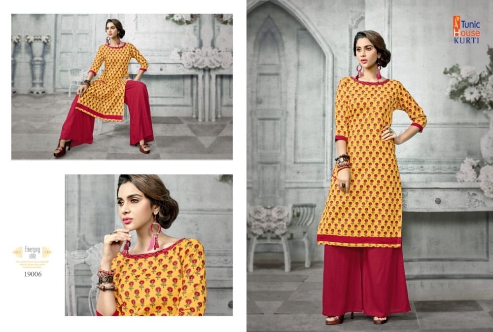 tunic house florenz with plazzo cotton decent look kurti with plazzo catalog