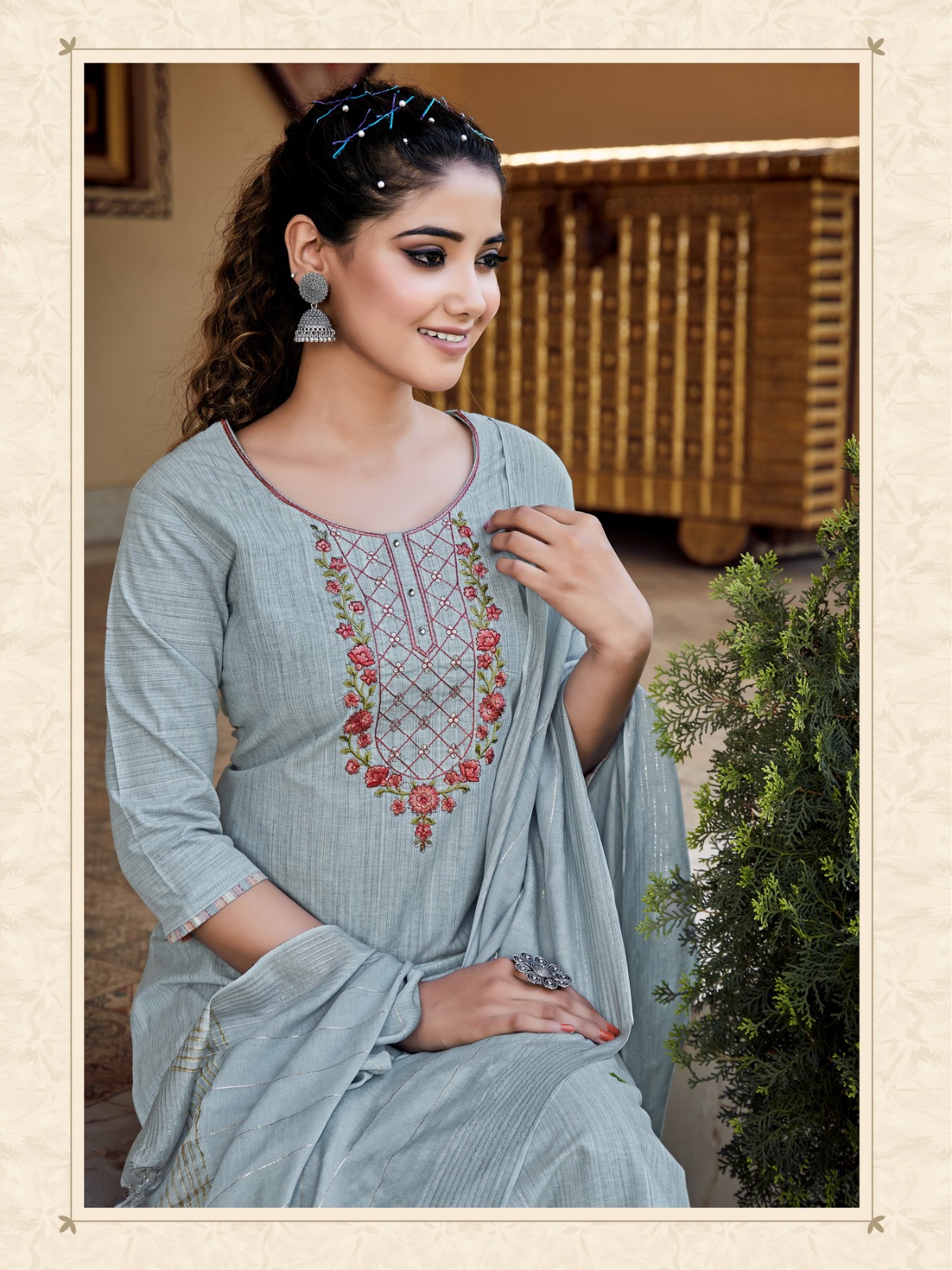 vitara fashion majento cotton decent look top bottom with dupatta catalog