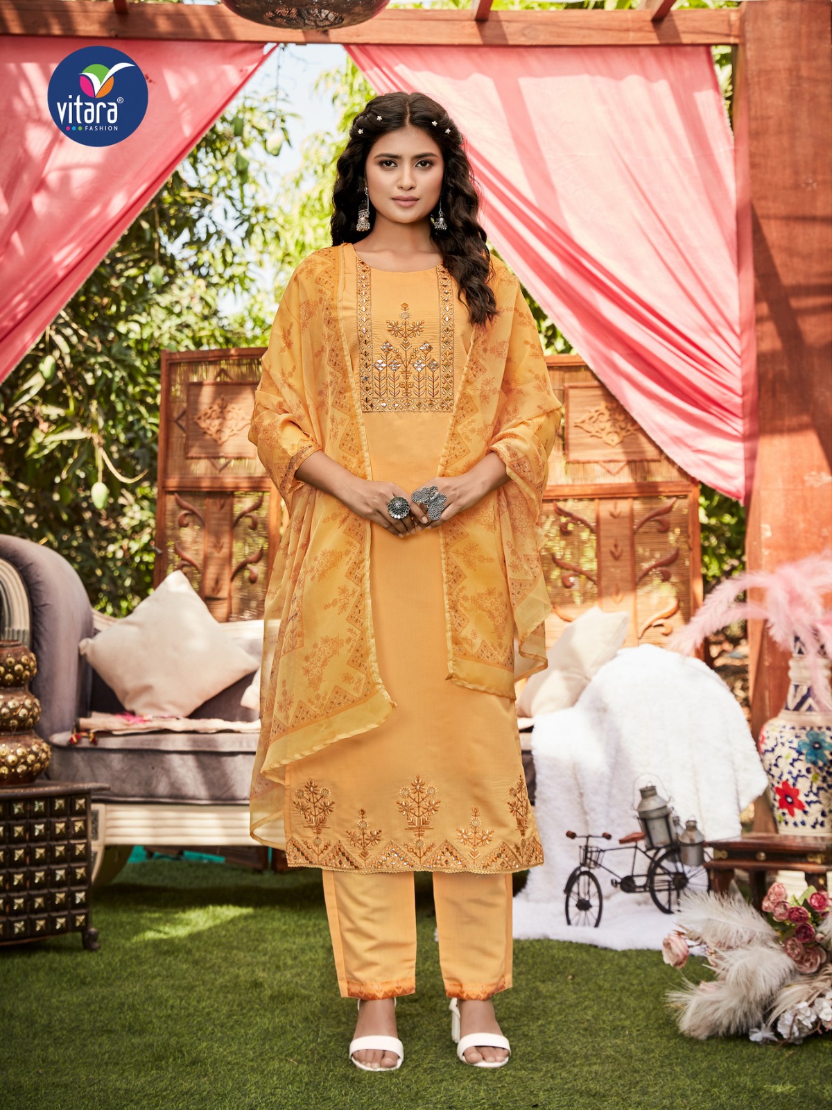 vitara fashion rangat viscose elegant top pant with dupatta catalog