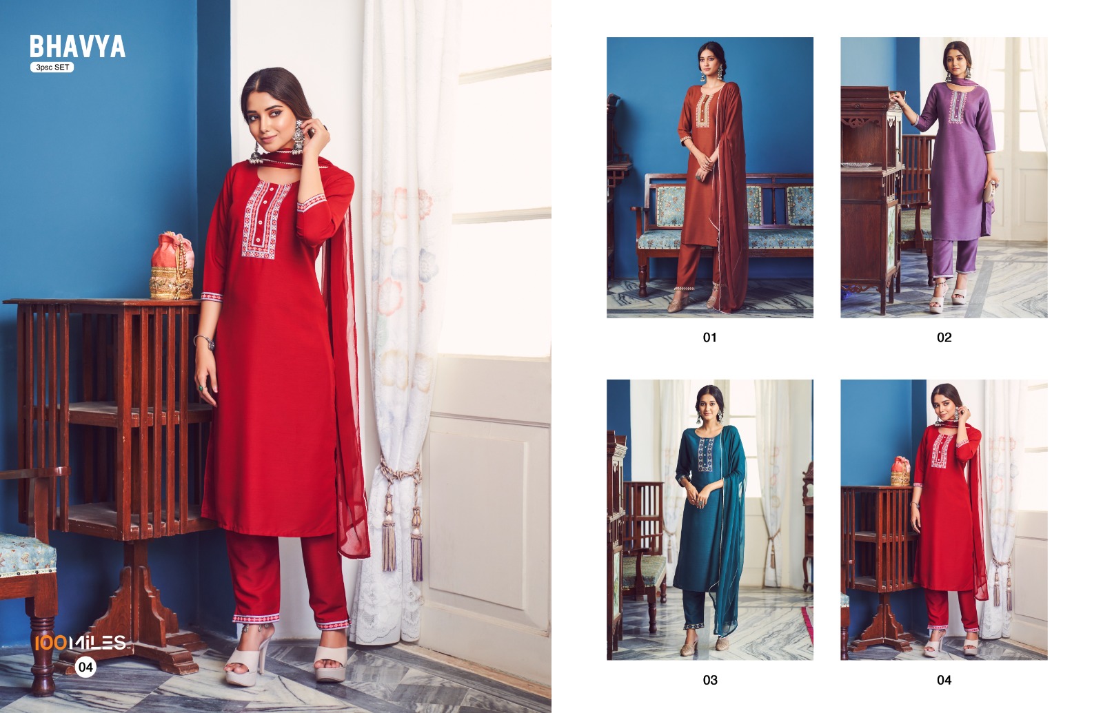 100 miles bhavya cotton regal look kurti pant with dupatta catalog