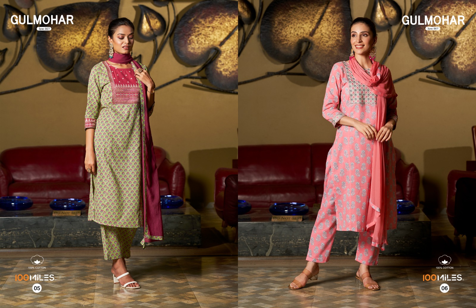 100 miles gulmohar cotton regal look kurti pant with dupatta catalog