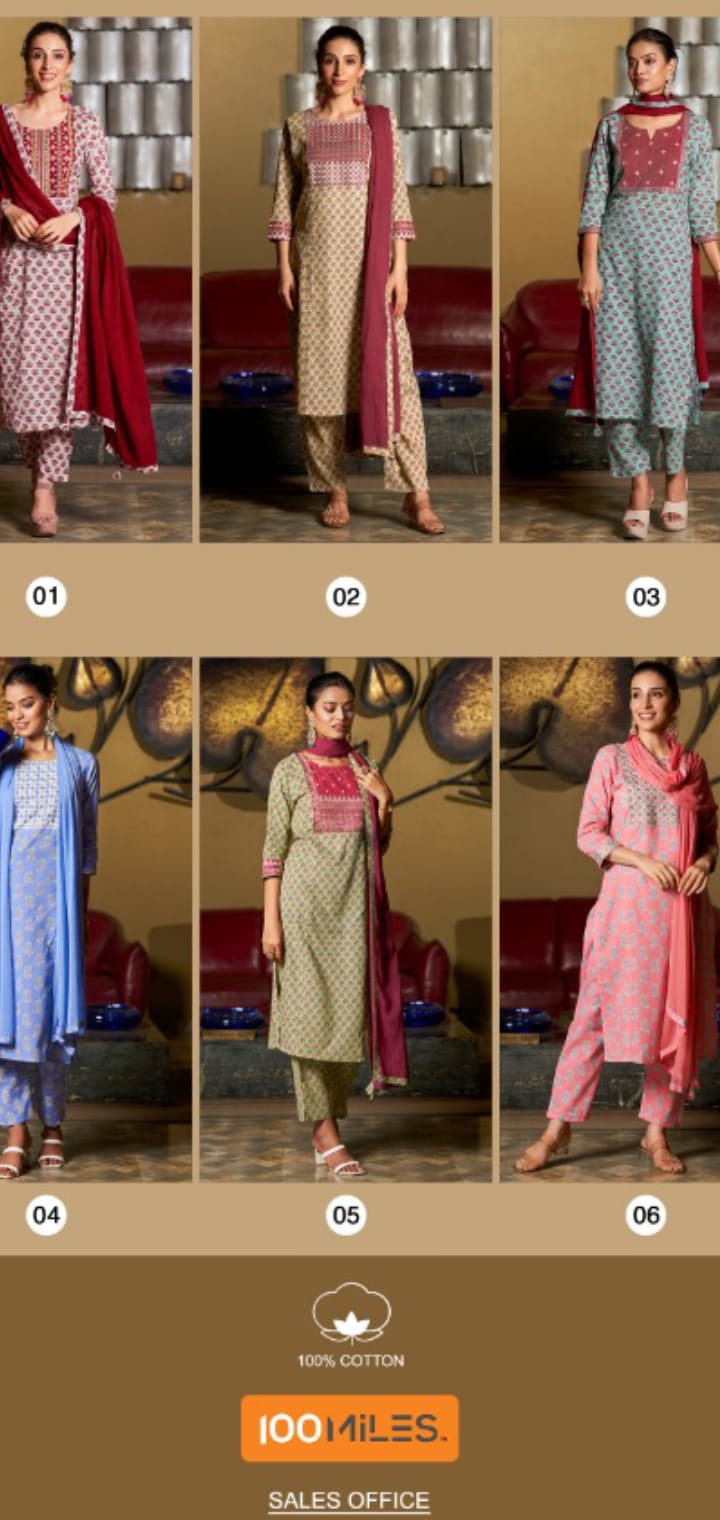 100 miles gulmohar cotton regal look kurti pant with dupatta catalog