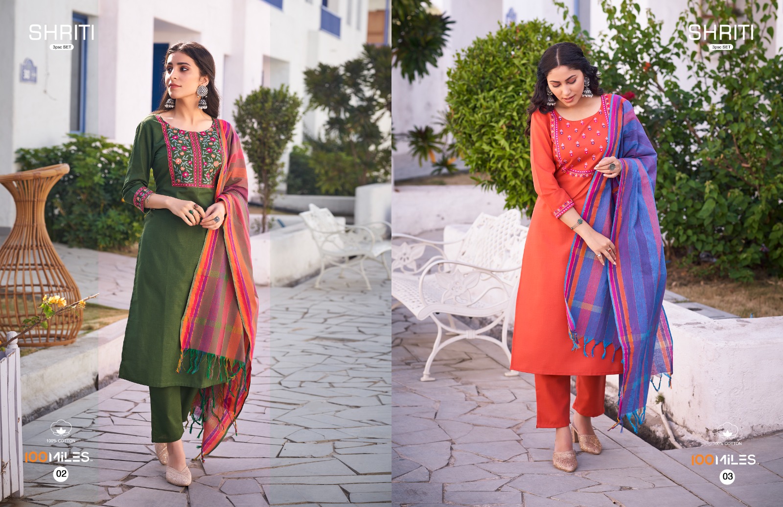 100 miles shriti cotton regal look kurti pant with dupatta catalog