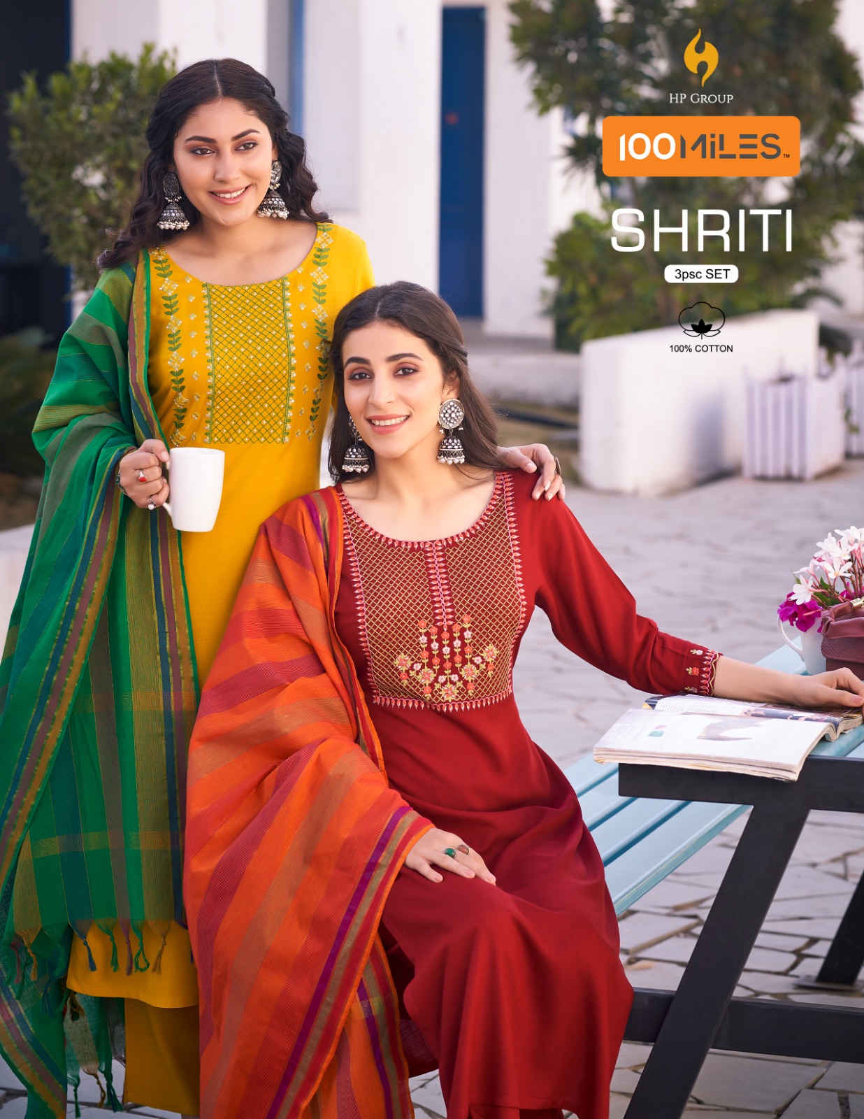 100 miles shriti cotton regal look kurti pant with dupatta catalog