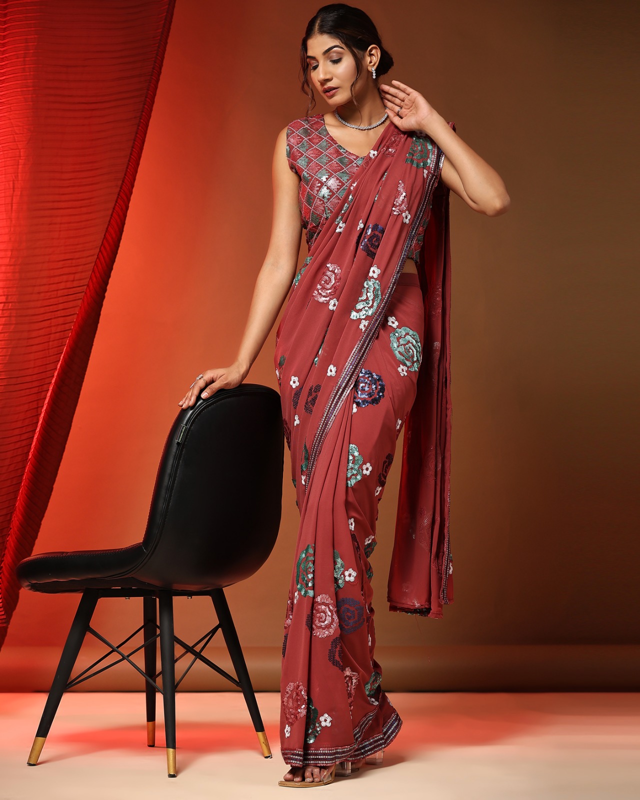 amoha trendz d no 249 Georgeet regal look saree catalog