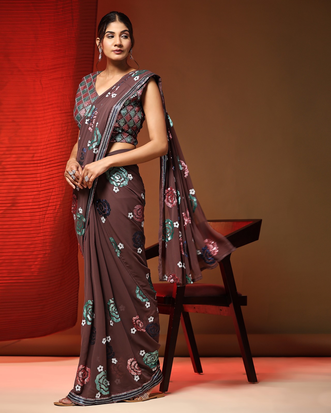 amoha trendz d no 249 Georgeet regal look saree catalog