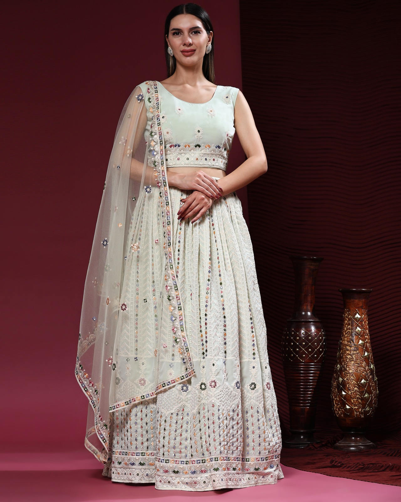 amoha trendz d no c  1949 Viscvose Georgtte Lakhnavi Thread Work elegant look lehenga catalog