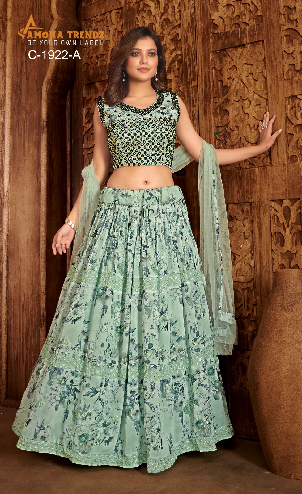 amoha trendz d no c 1922  georgette  festive look croptop catalog