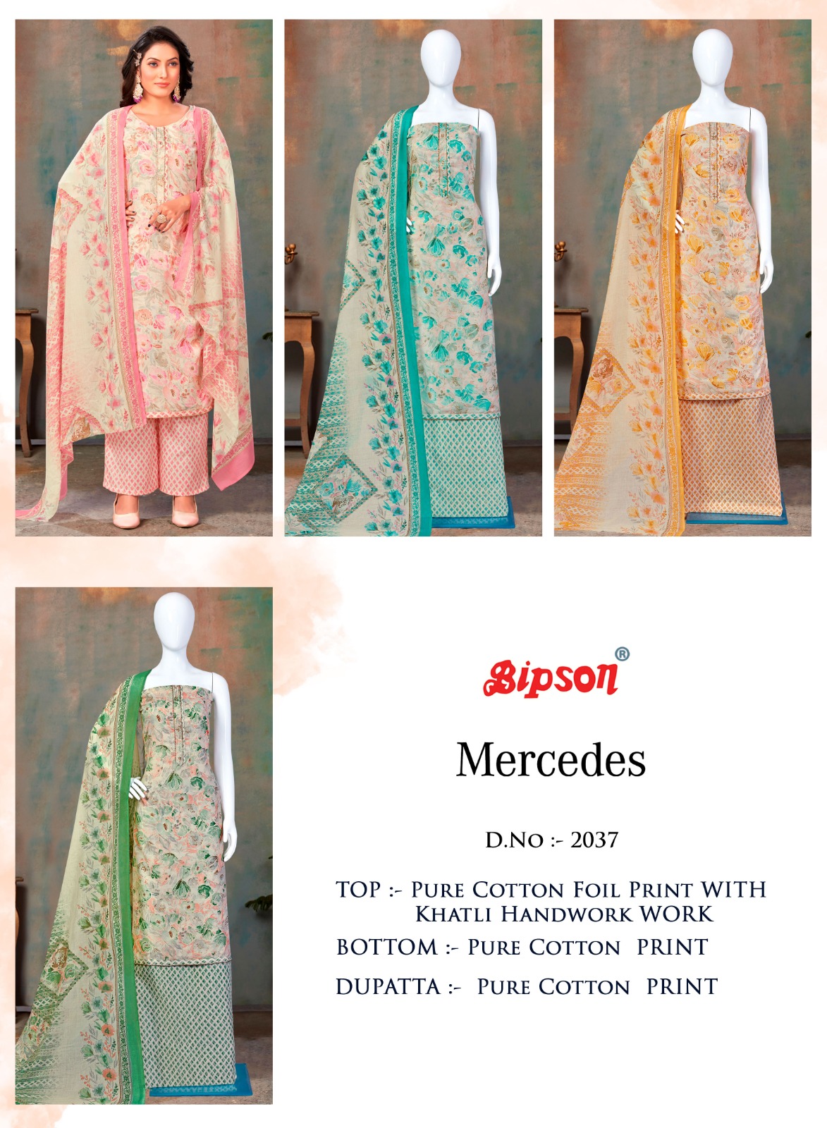 bipson Mercedes 2037 cotton attrective look salwar suit catalog