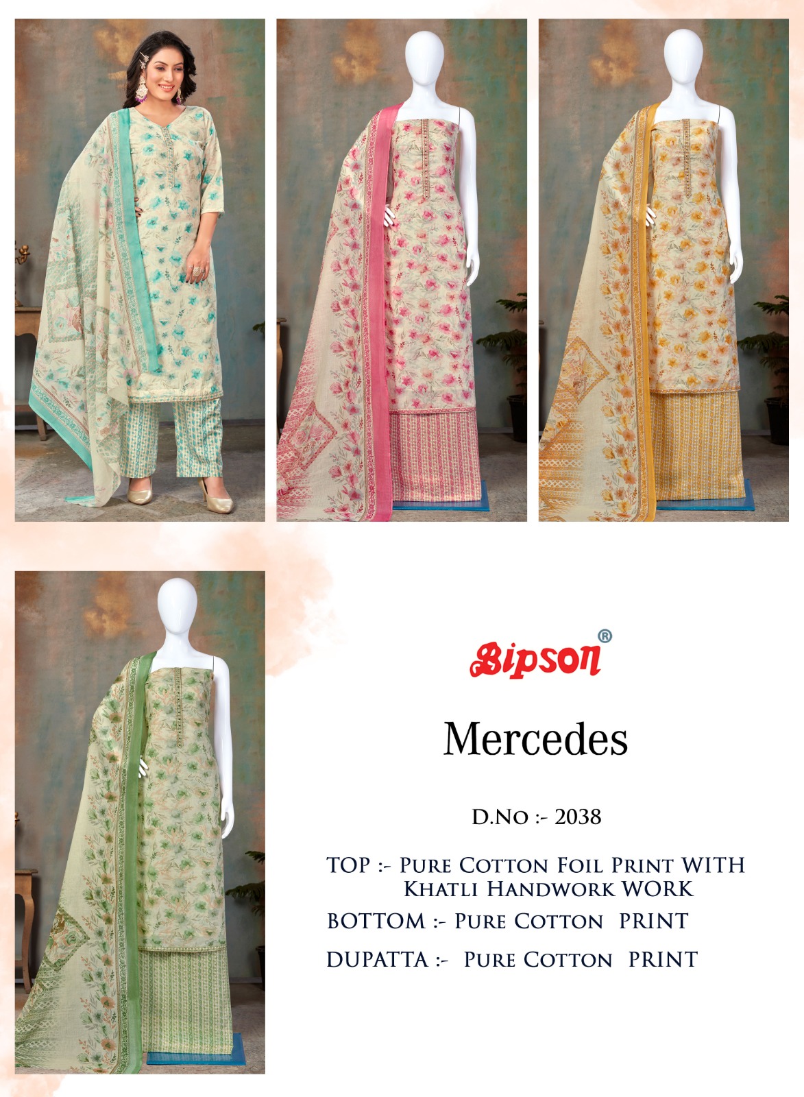 bipson Mercedes 2038 cotton elegant look salwar suit catalog