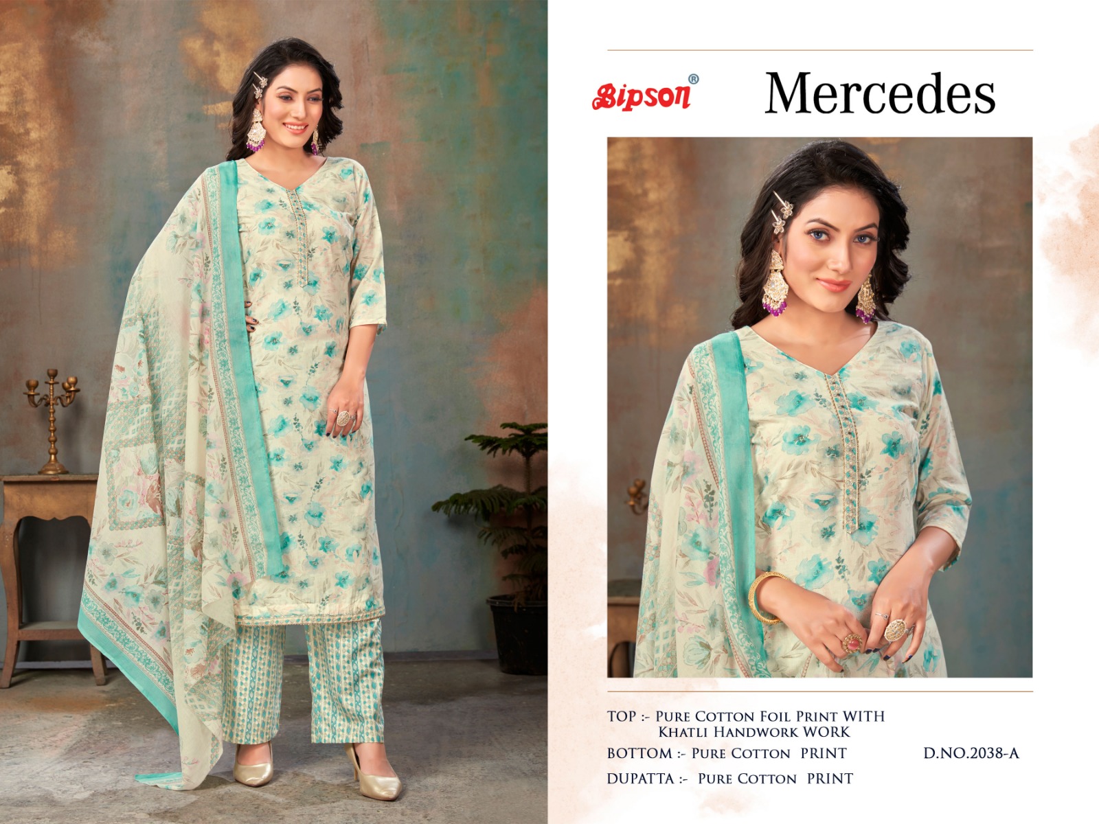 bipson Mercedes 2038 cotton elegant look salwar suit catalog