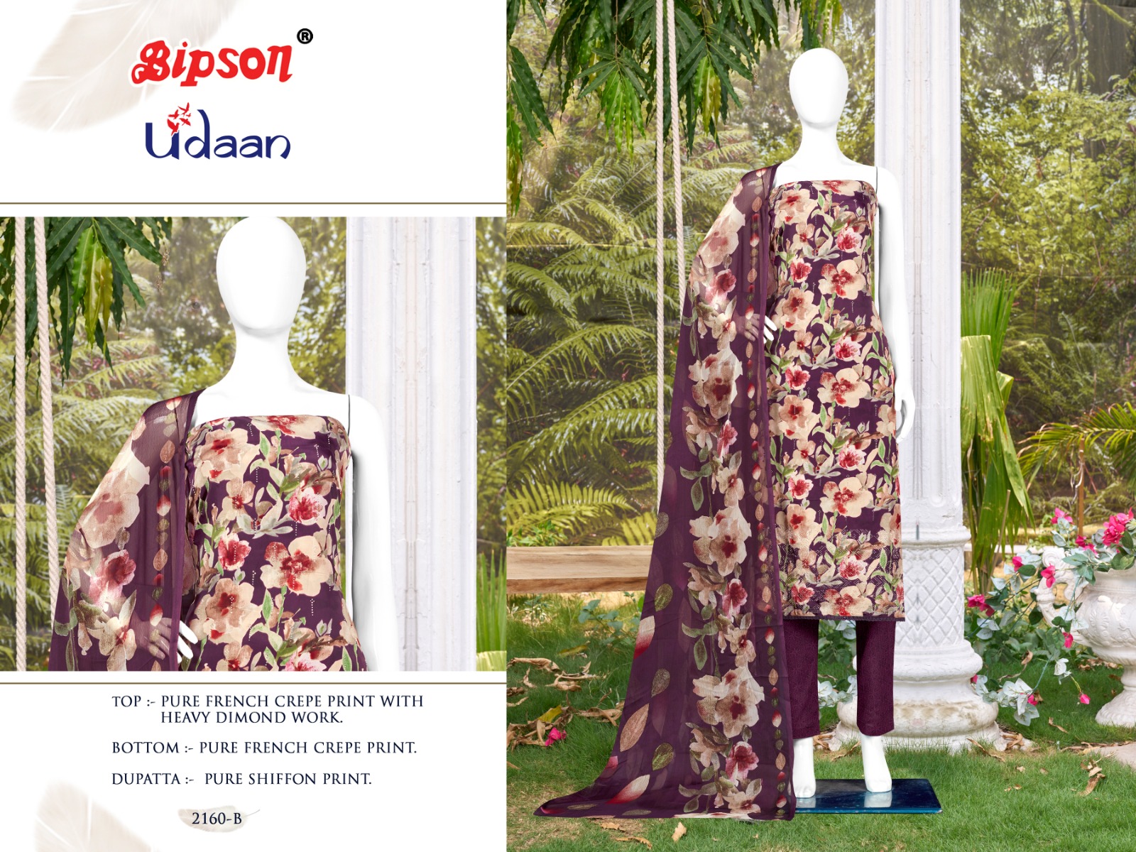 bipson udaan 2160 chiffon elegant look salwar suit catalog