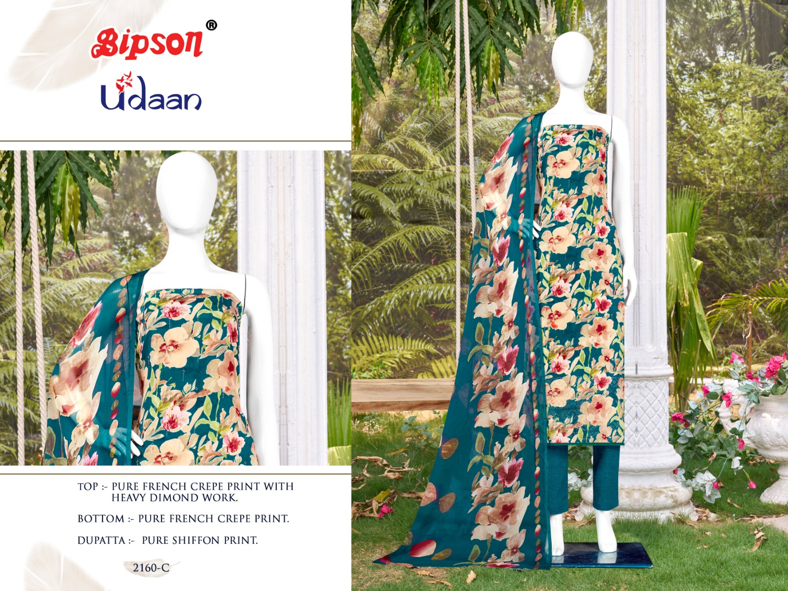 bipson udaan 2160 chiffon elegant look salwar suit catalog