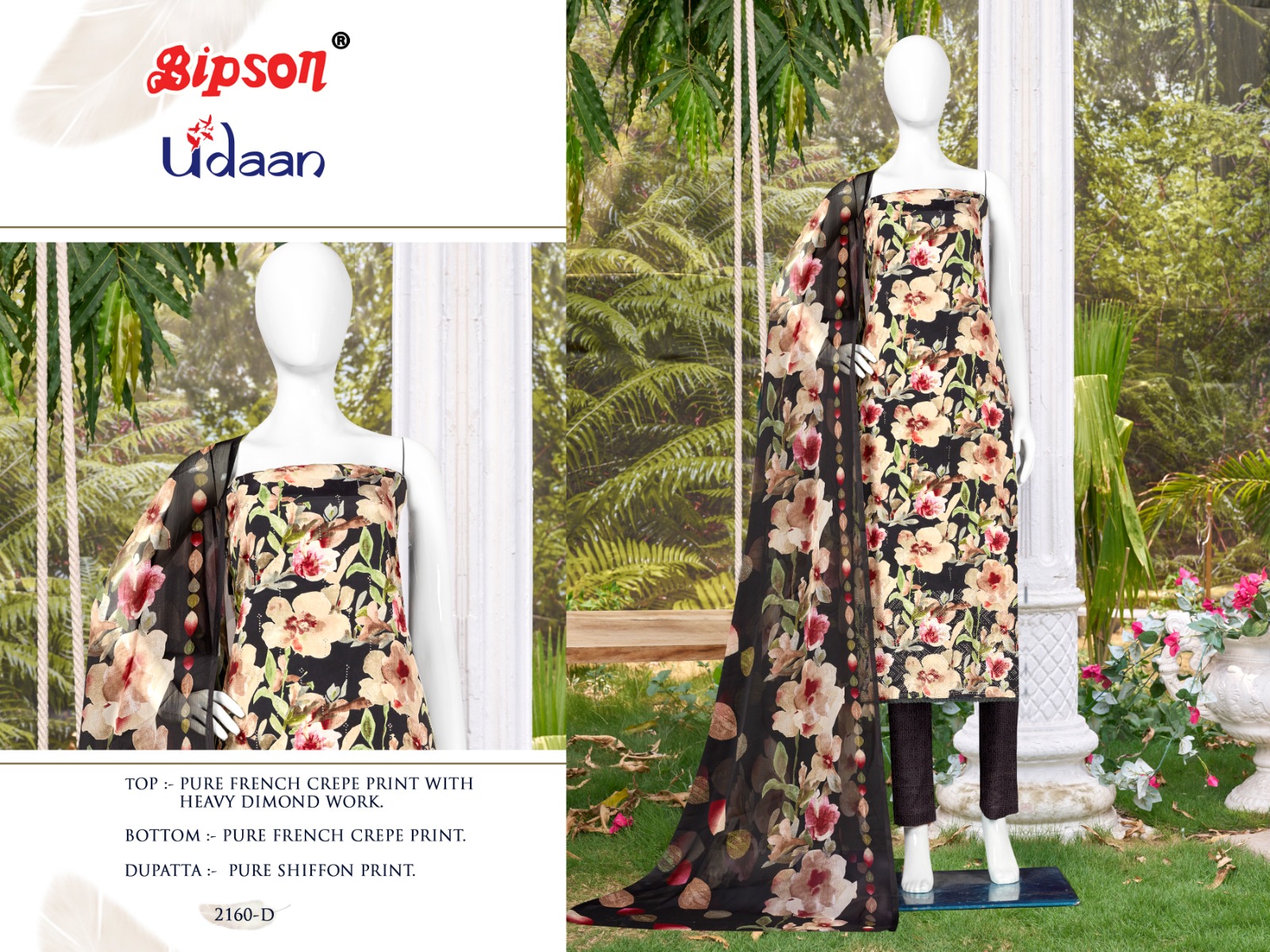 bipson udaan 2160 chiffon elegant look salwar suit catalog