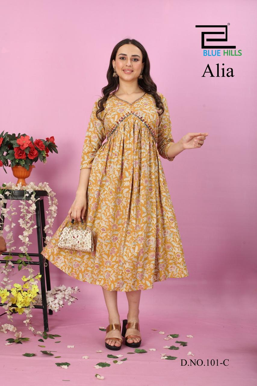 blue hills alia rayon stylish look kurti catalog