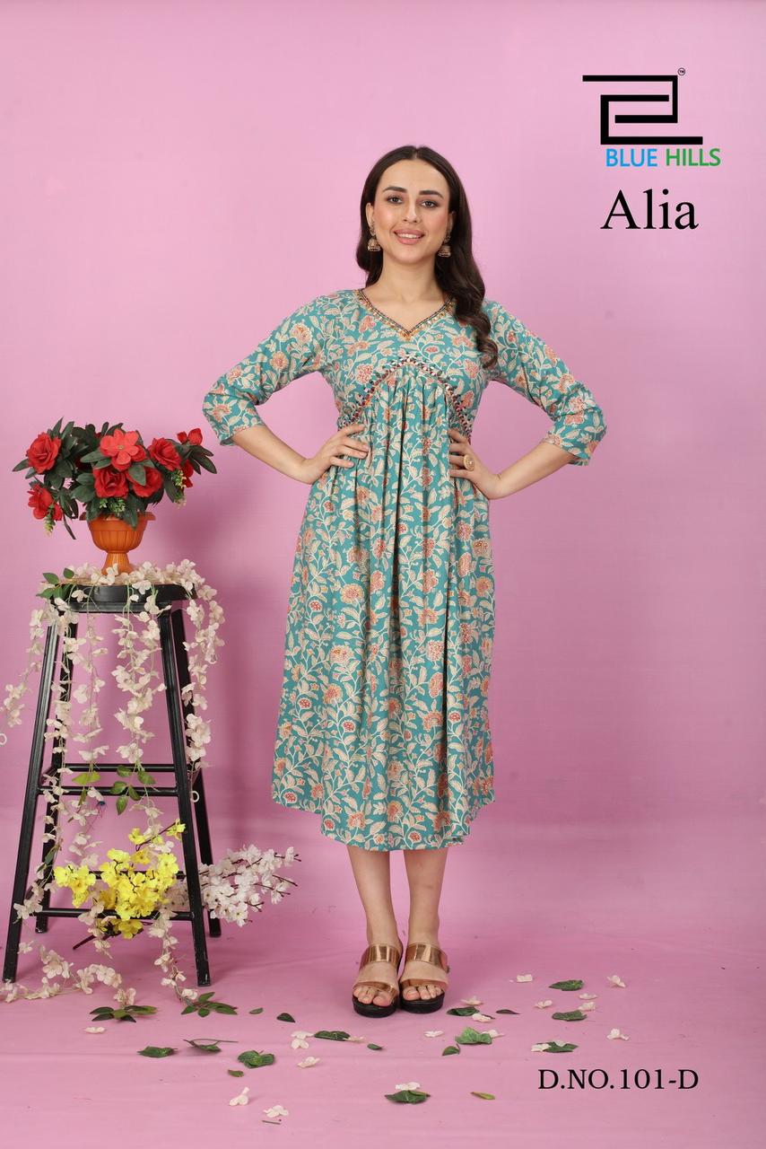 blue hills alia rayon stylish look kurti catalog