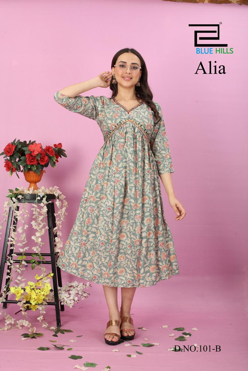 blue hills alia rayon stylish look kurti catalog