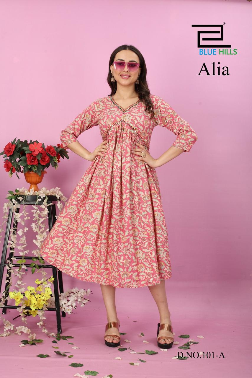 blue hills alia rayon stylish look kurti catalog