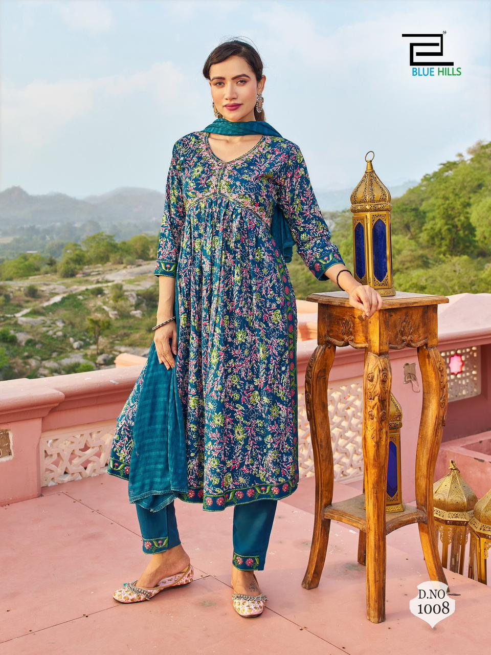 blue hills Bollywood Tikka rayon exclusive print kurti pant with dupatta catalog