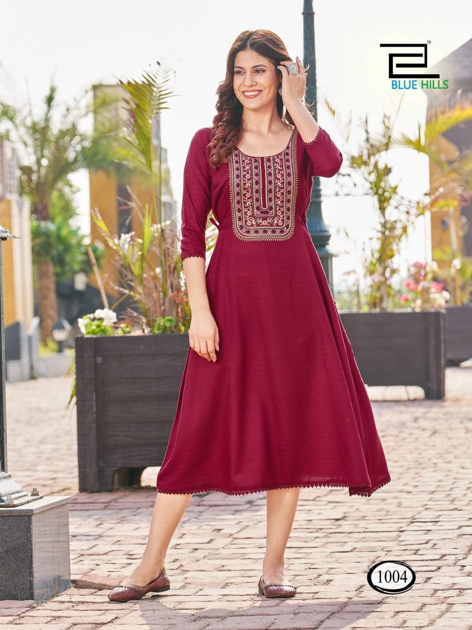 blue hills Butter Scotch viscose innovative look kurti catalog