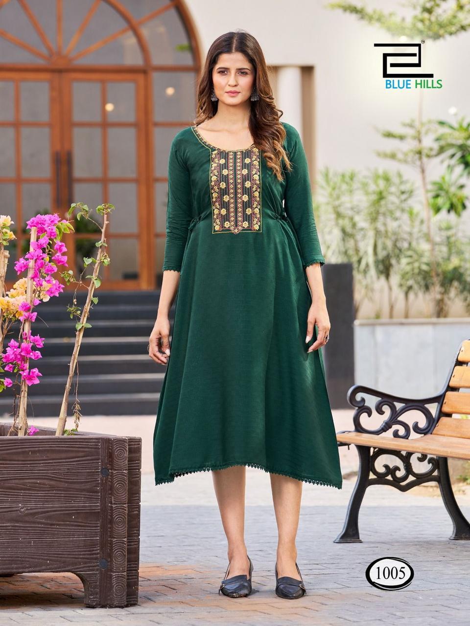 blue hills Butter Scotch viscose innovative look kurti catalog