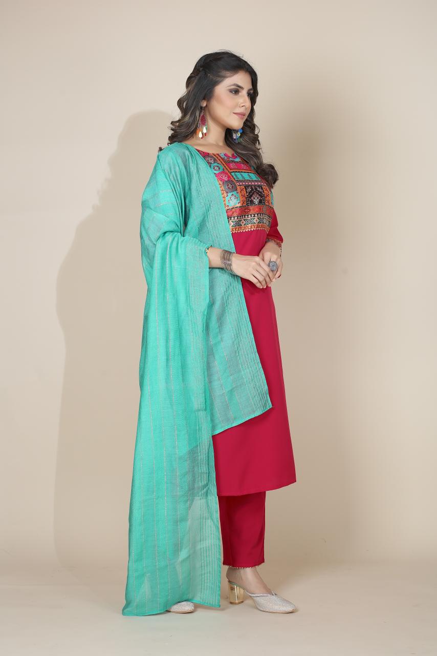 channel 9 sku 201sd to 204sd  crape catchy look top bottom with dupatta catalog