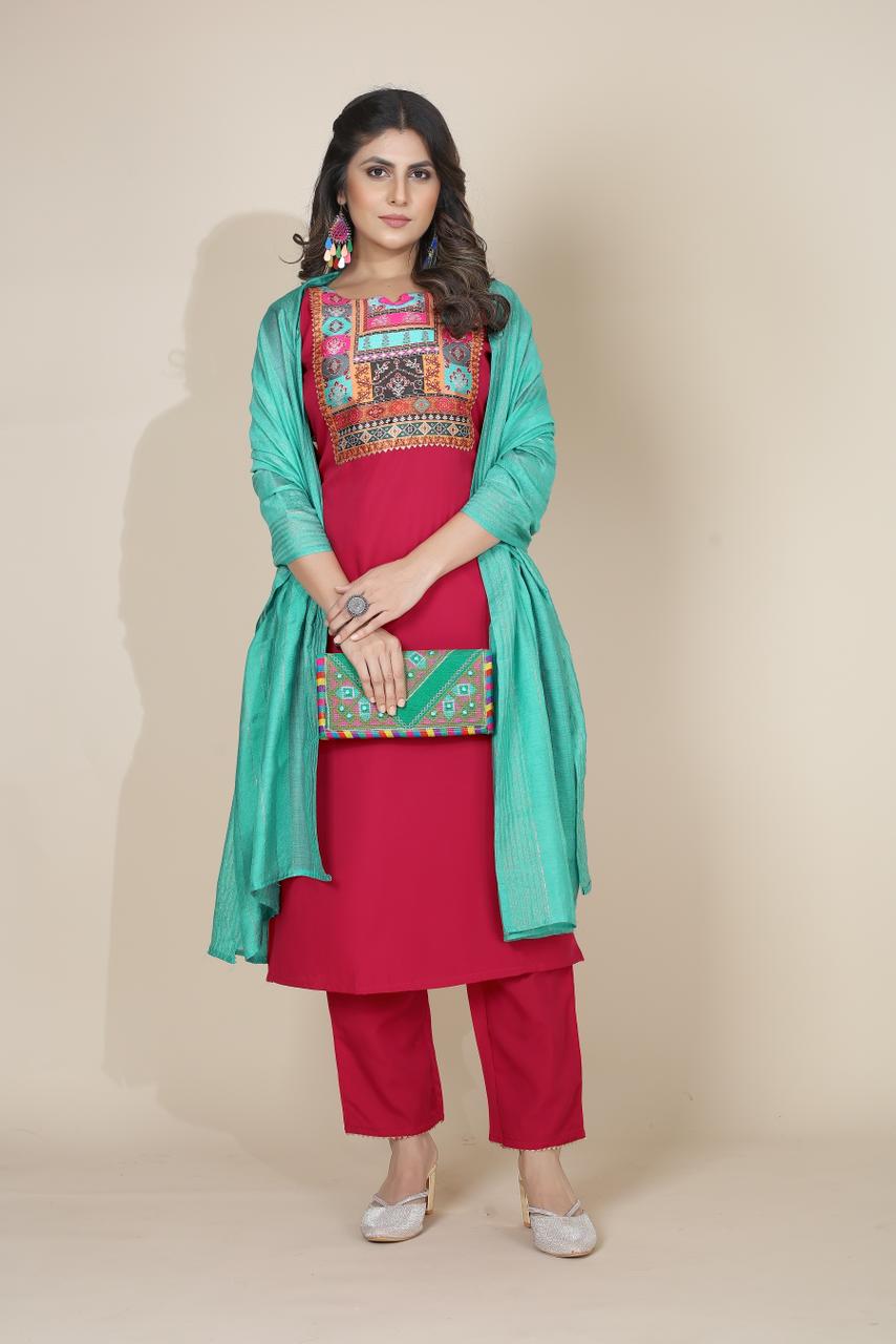 channel 9 sku 201sd to 204sd  crape catchy look top bottom with dupatta catalog