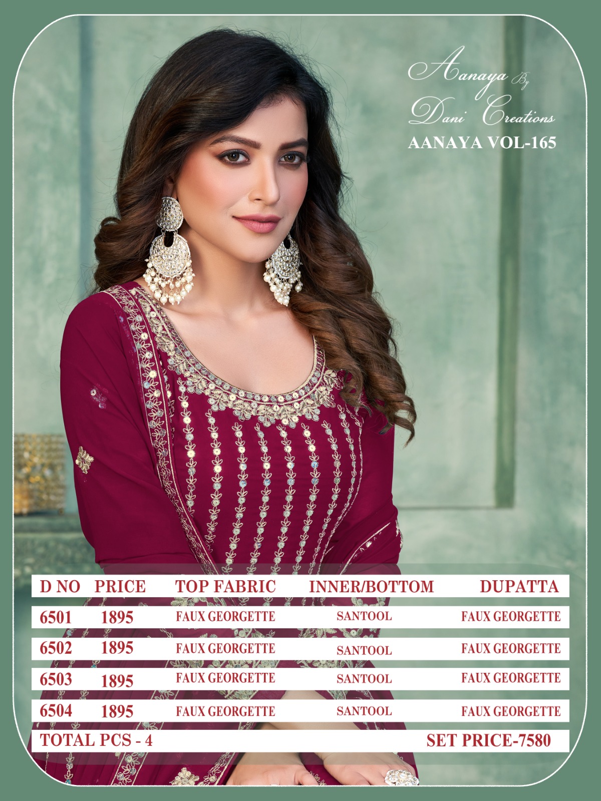 dani aanaya 165 georggete Regal look salwar suit catalog