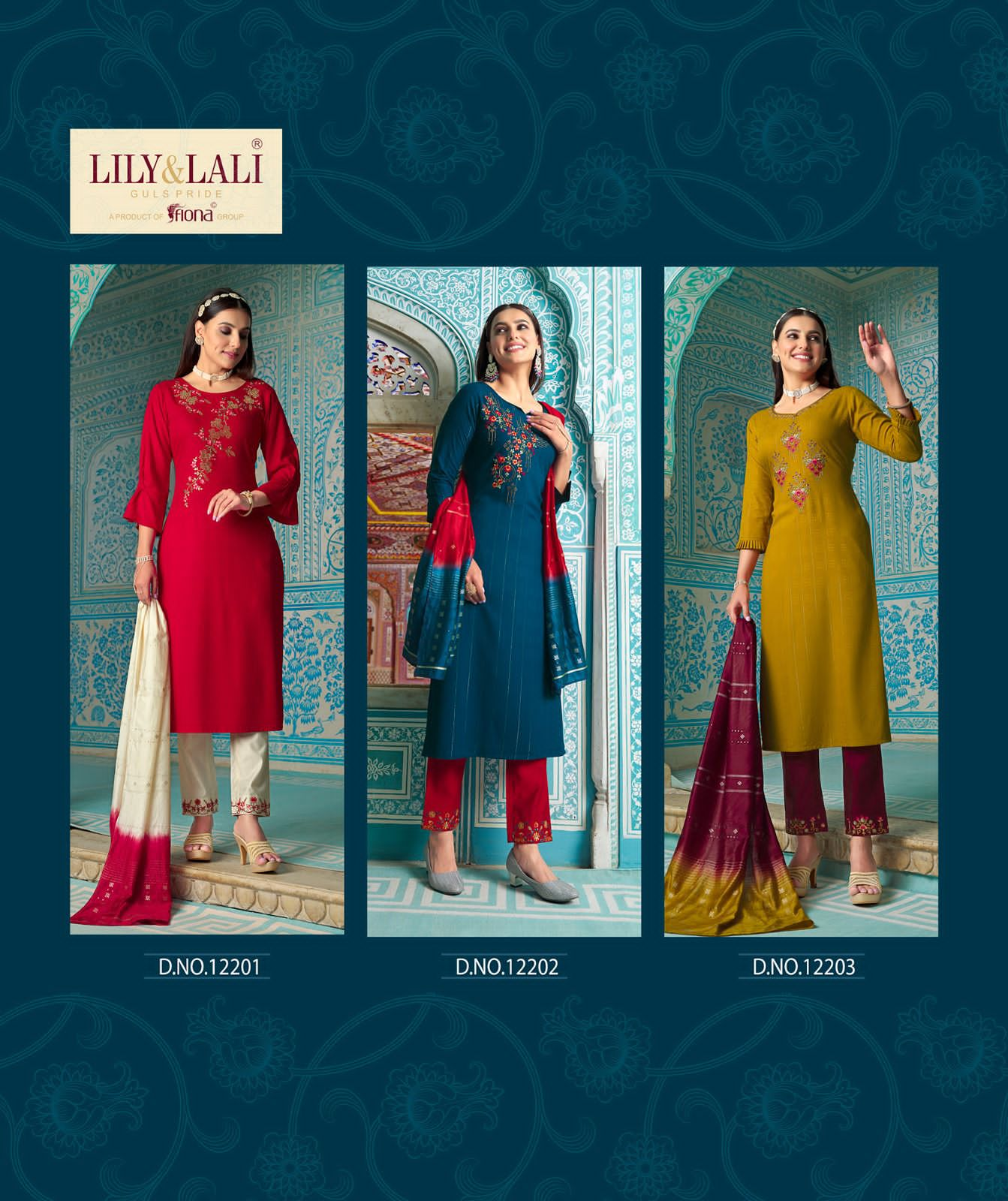 lily and lali Moonlite Elegance viscose innovative look kurti pant with dupatta catalog