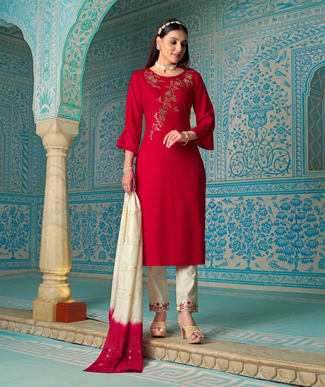 lily and lali Moonlite Elegance viscose innovative look kurti pant with dupatta catalog