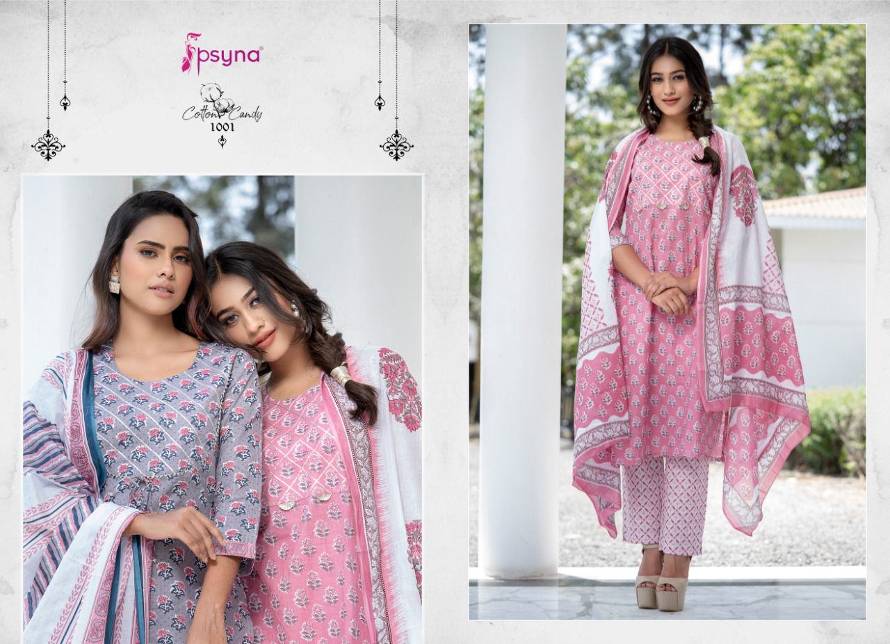 psyna cotton candy cotton new and modern style top bottom with dupatta catalog