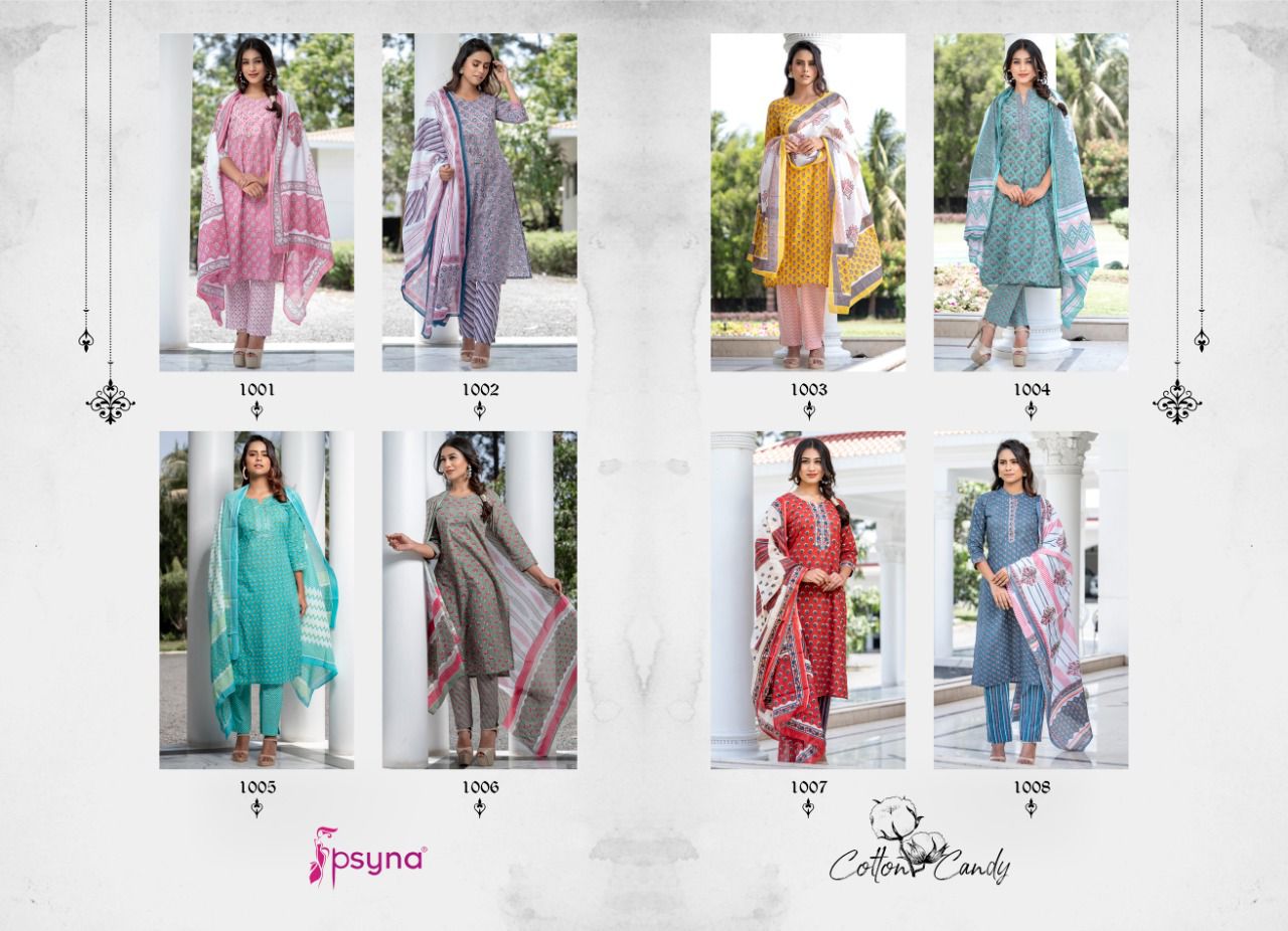 psyna cotton candy cotton new and modern style top bottom with dupatta catalog