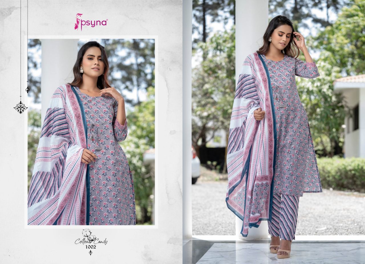 psyna cotton candy cotton new and modern style top bottom with dupatta catalog