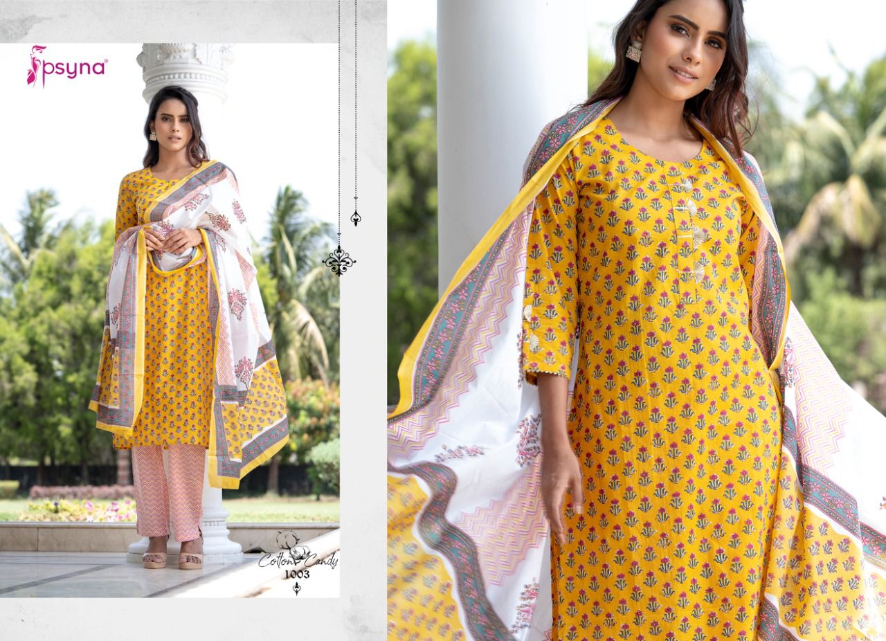 psyna cotton candy cotton new and modern style top bottom with dupatta catalog