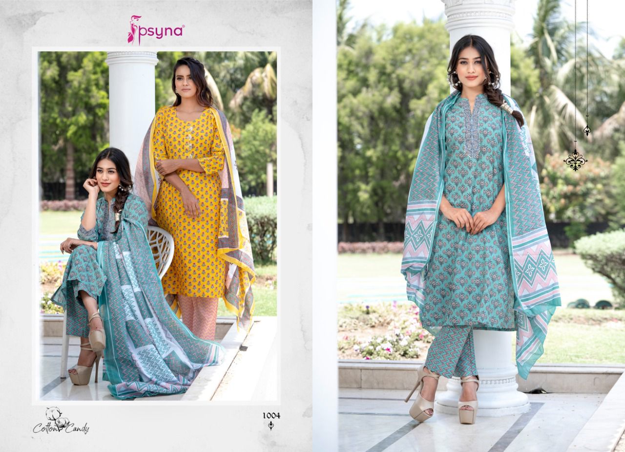 psyna cotton candy cotton new and modern style top bottom with dupatta catalog