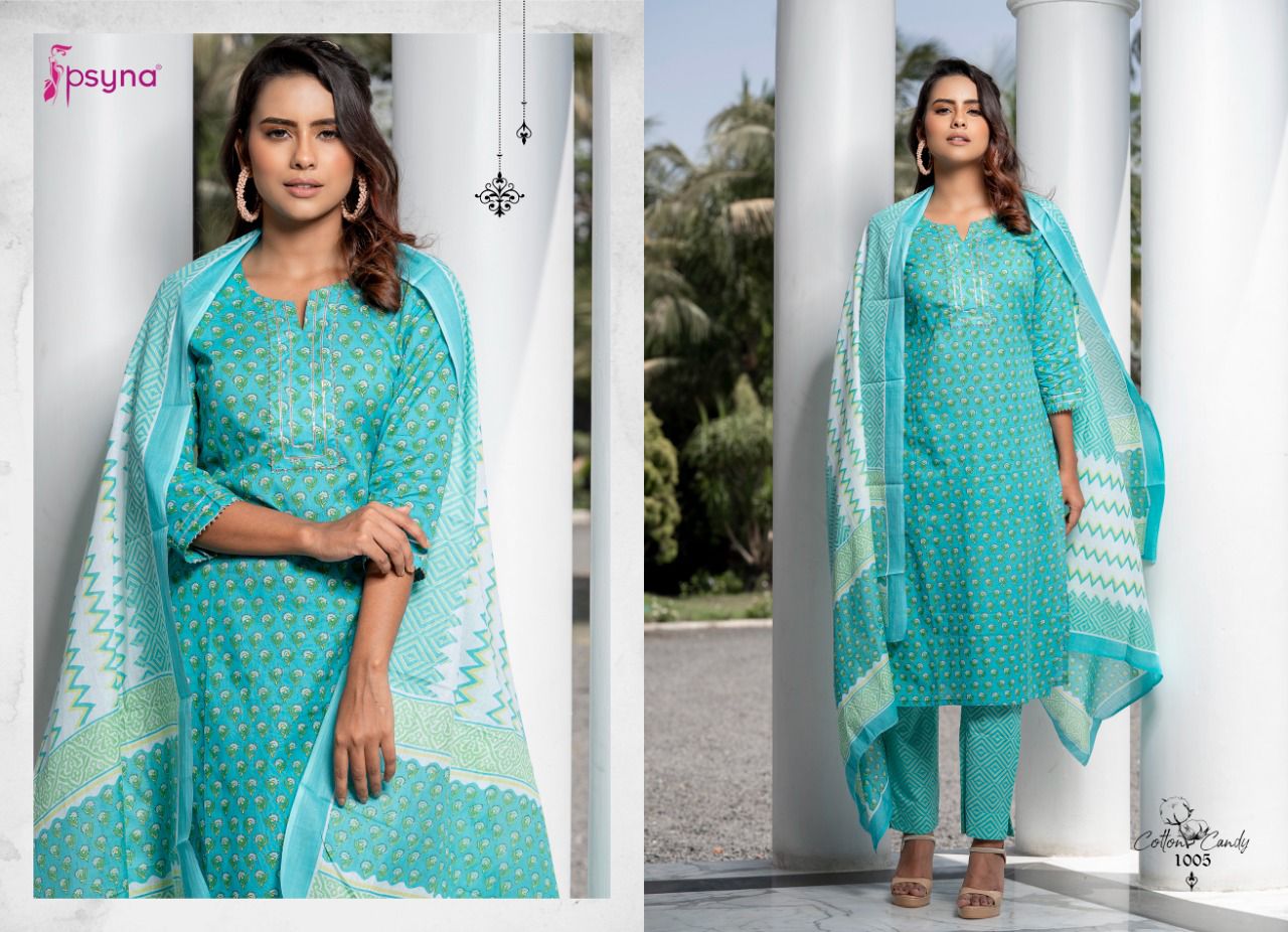 psyna cotton candy cotton new and modern style top bottom with dupatta catalog