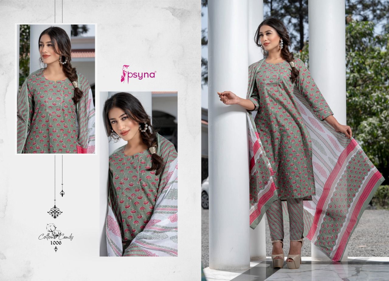 psyna cotton candy cotton new and modern style top bottom with dupatta catalog